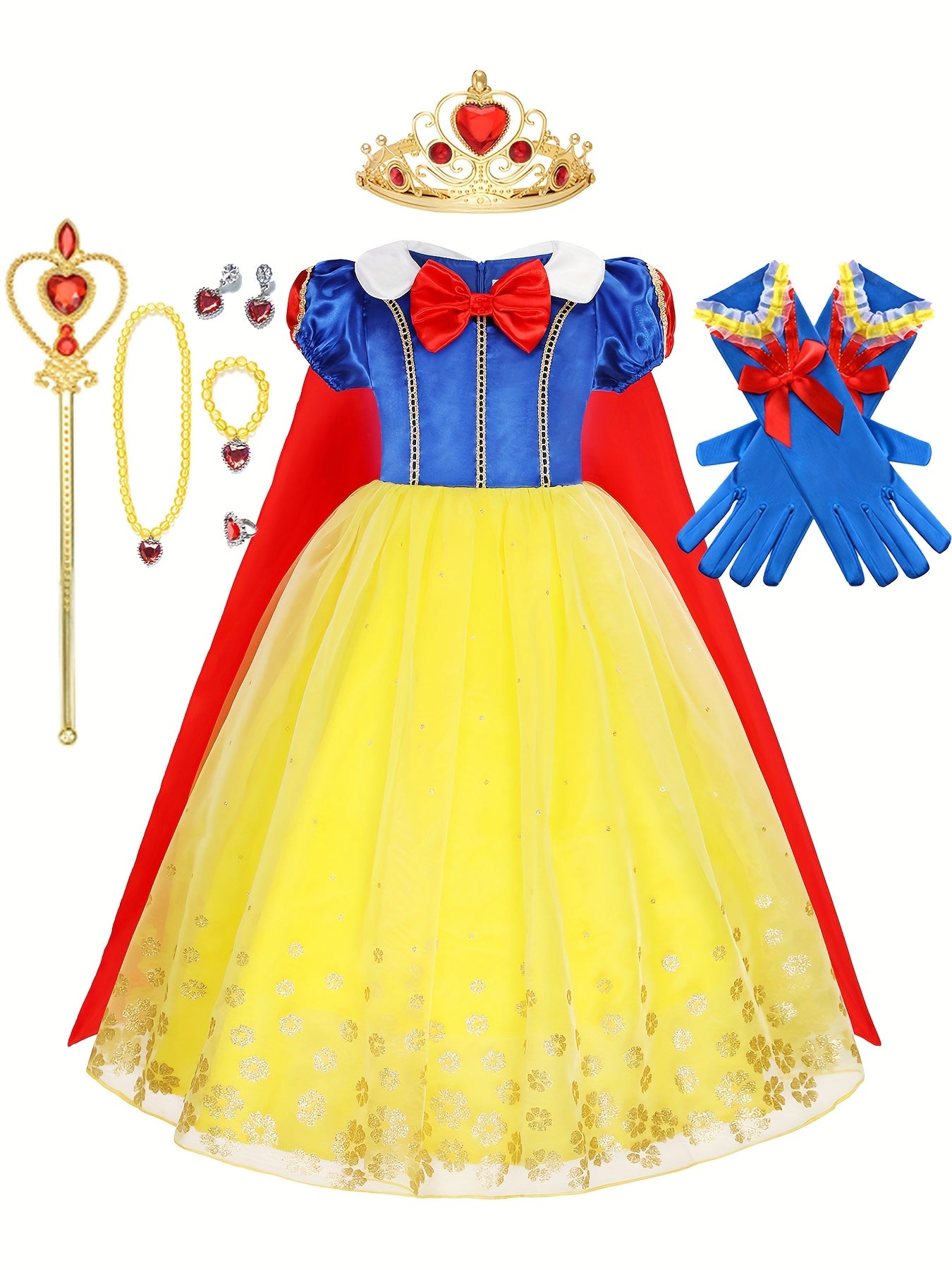 Mädchen Halloween Prinzessin Schnee Kostüm Kleid | Puffärmel Maxikleid