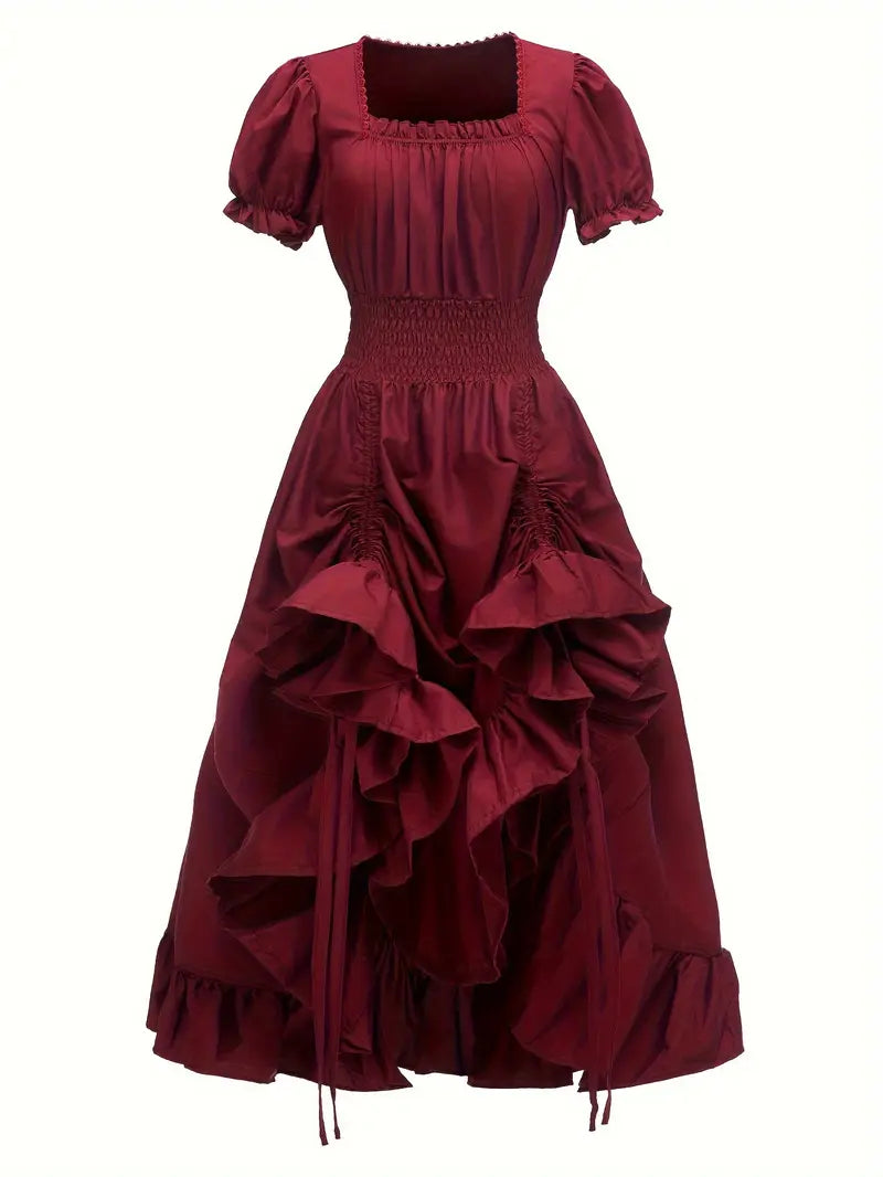 Vestido de Disfraz de Halloween Vintage para Mujer con Mangas Abullonadas | Maxi con Volantes