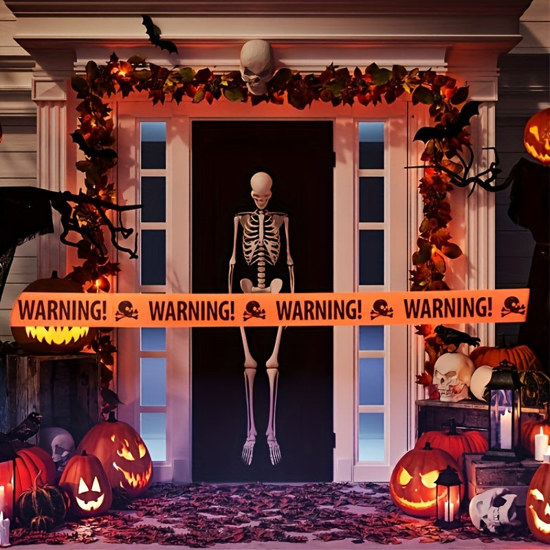 Halloween Warning Tape Plastic Skull Banner
