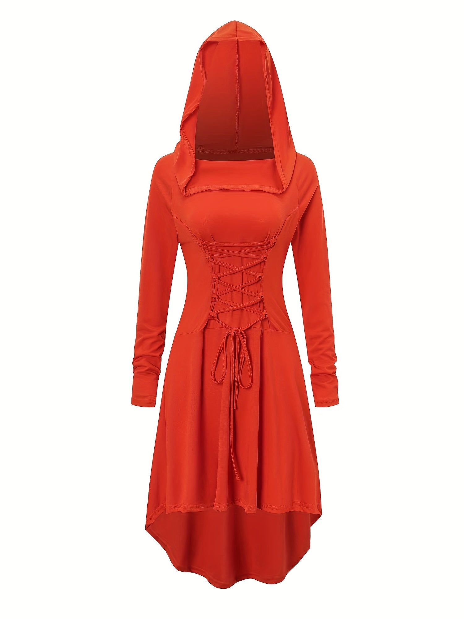 Women’s Medieval Lace Up Halloween Movie Costume Dress | Hooded Long Sleeve