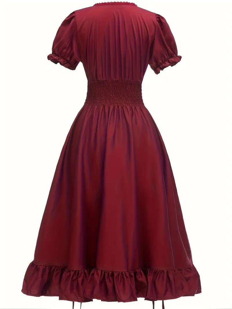 Vestido de Disfraz de Halloween Vintage para Mujer con Mangas Abullonadas | Maxi con Volantes