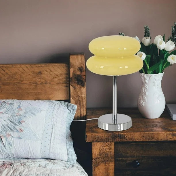Lámpara de mesa con pantalla de vidrio retro