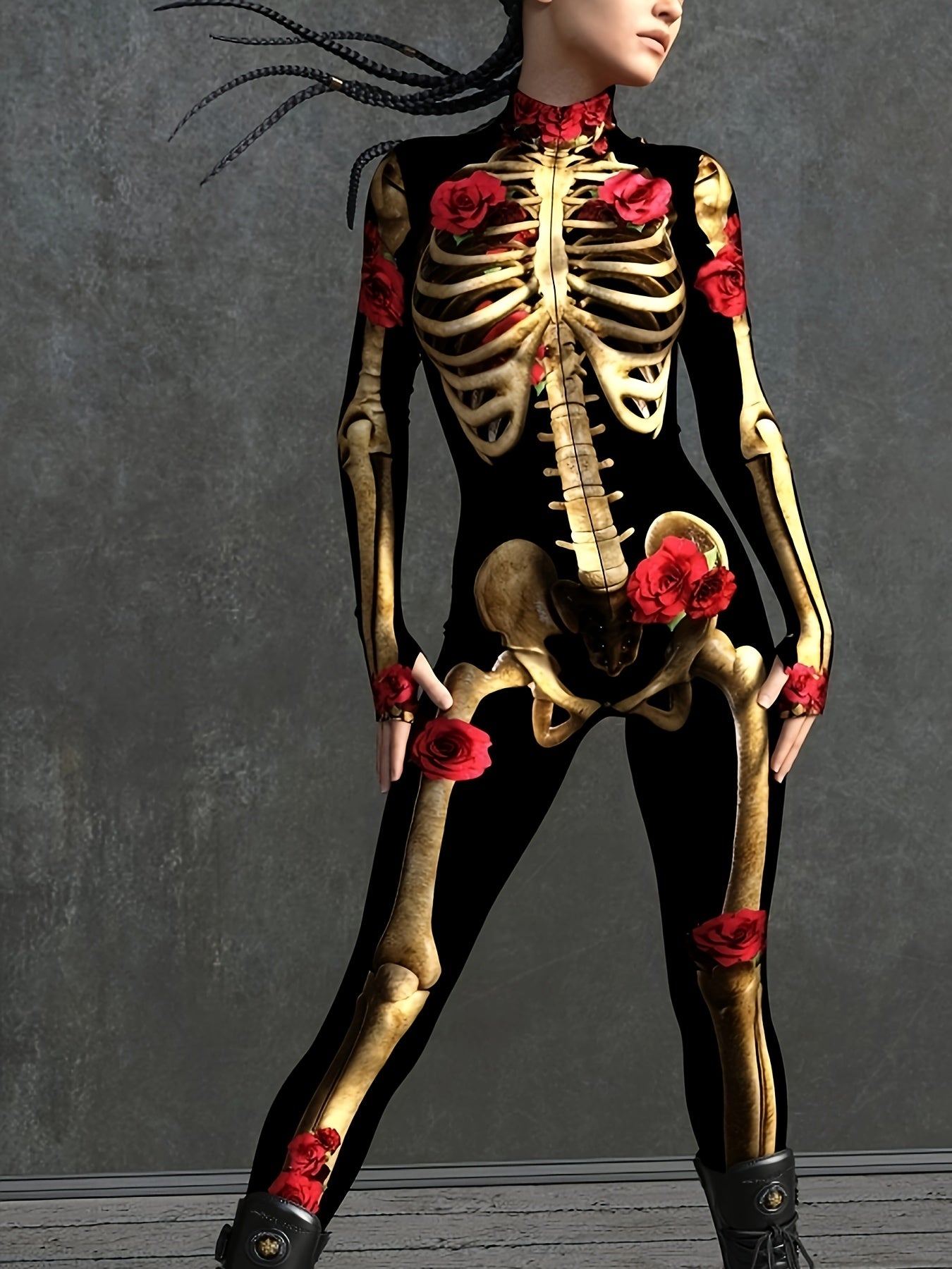 Tuta da donna con stampa scheletro per Halloween | Manica lunga elasticizzata