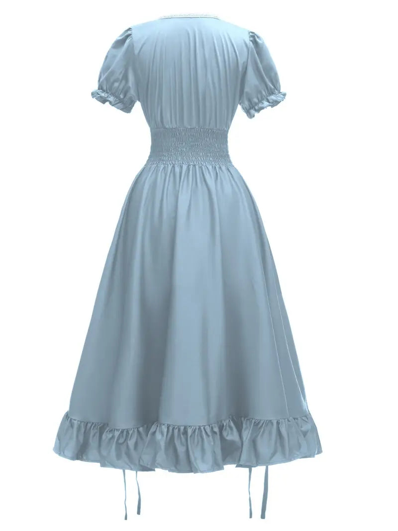Vestido de Disfraz de Halloween Vintage para Mujer con Mangas Abullonadas | Maxi con Volantes