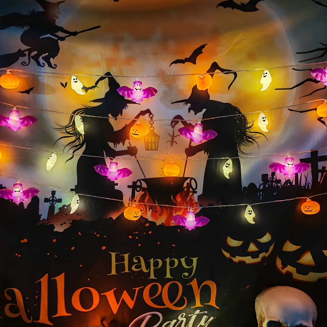 Halloweenowe lampki na baterie w kształcie dyni na sznurku
