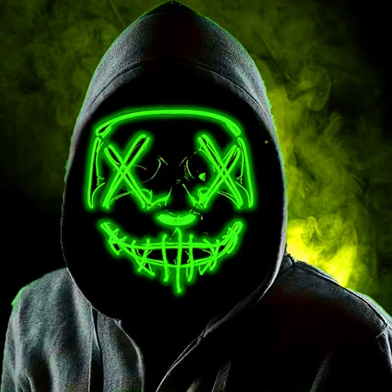 Męska Straszna Maska LED na Halloween | Świecący Anonimowy Cosplay