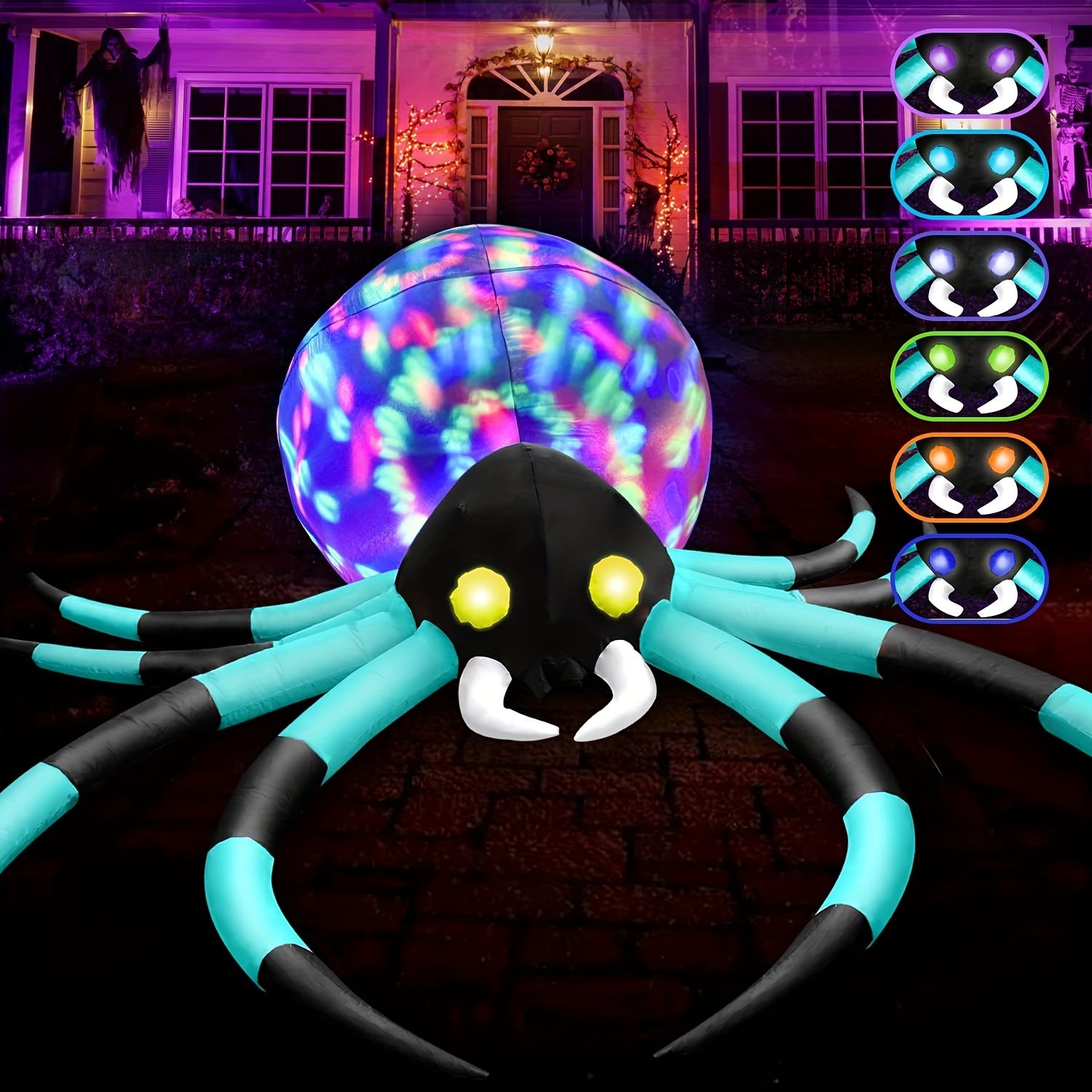 Halloween Olbrzymia Nadmuchiwana Dekoracja Pająka | Świecąca LED Ozdoba Ogrodowa