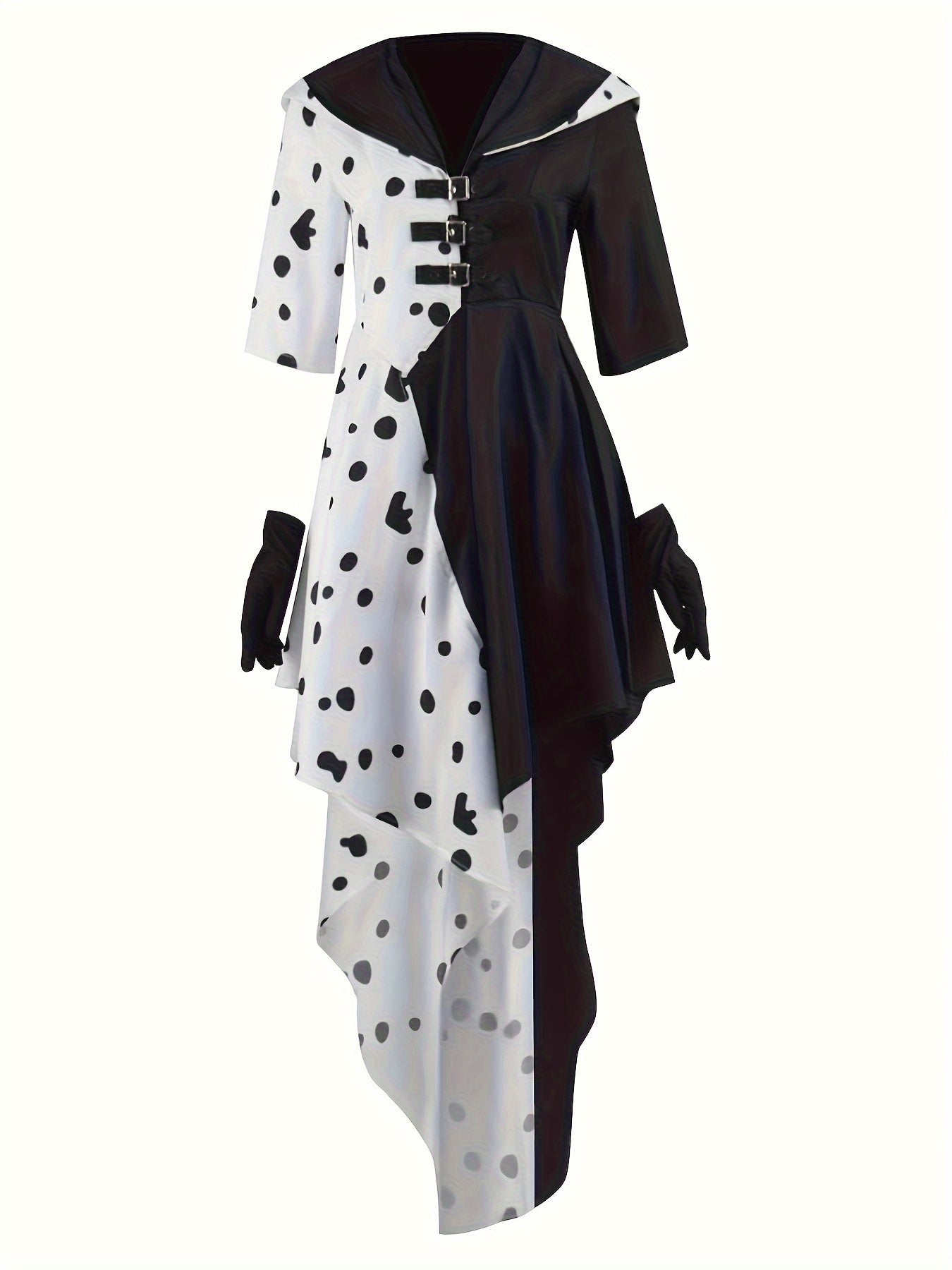 Damen Kapuzen-Dalmatiner Halloween Filmkostüm Kleid | Asymmetrisch Hoch Niedrig
