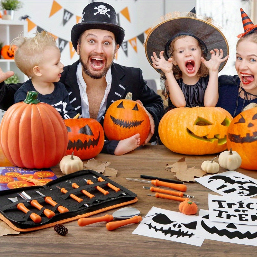 Kit de tallado de calabazas de Halloween con plantillas | Herramientas reutilizables para calabazas talladas fácilmente