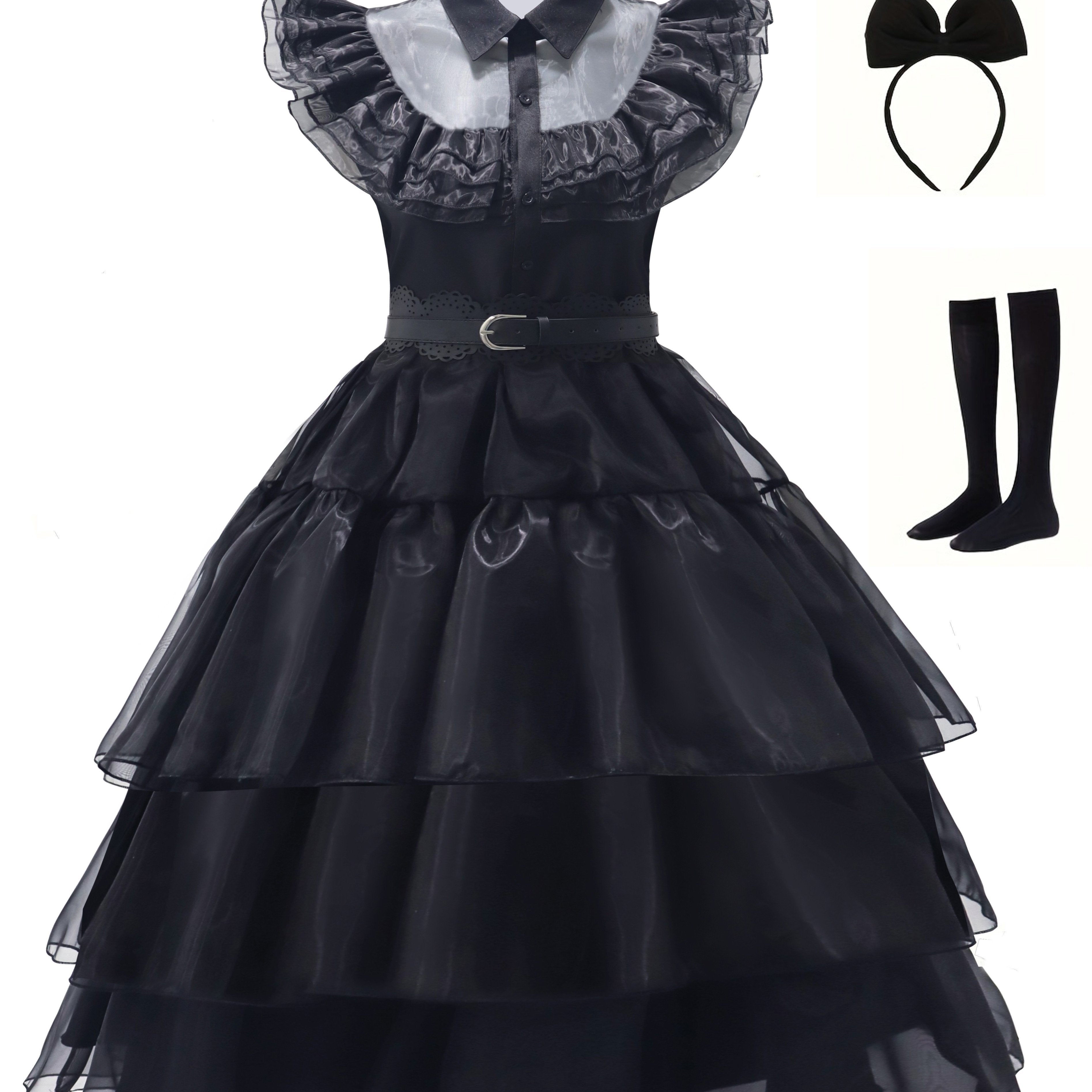 Vestido de disfraz de película de Halloween gótico con volantes para mujer | Conjunto midi en capas