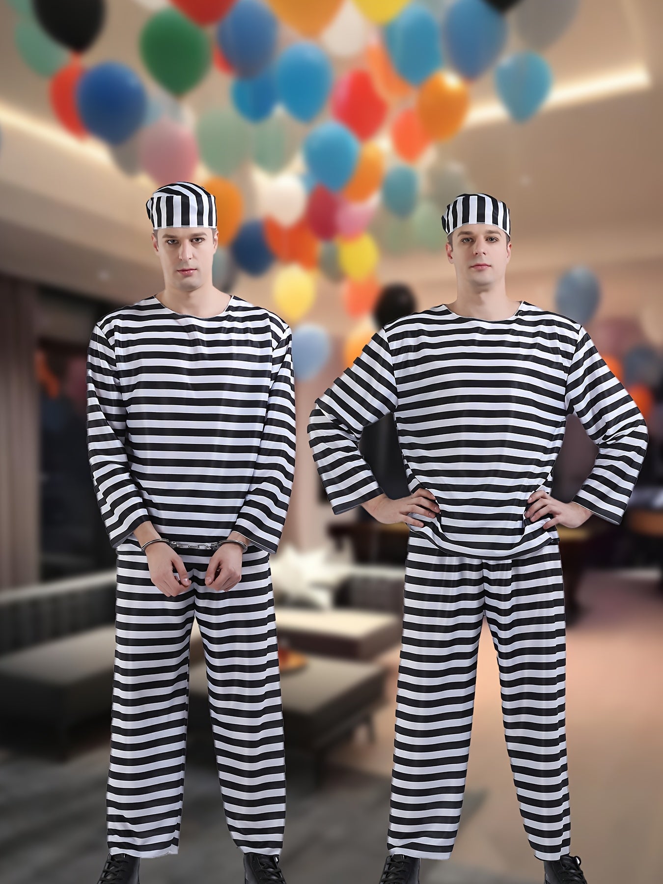 Classic Long Sleeve Halloween Prisoner Costume Set | Striped Inmate