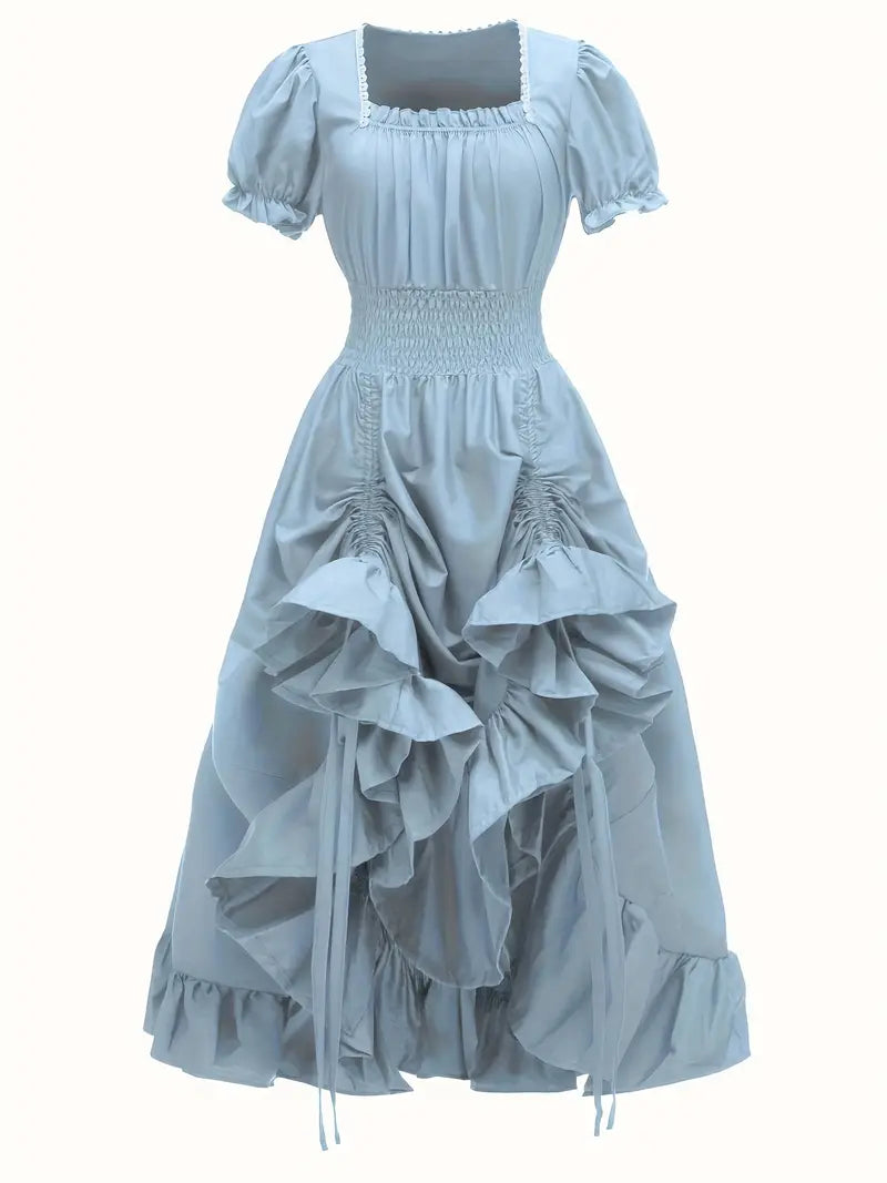 Vestido de Disfraz de Halloween Vintage para Mujer con Mangas Abullonadas | Maxi con Volantes