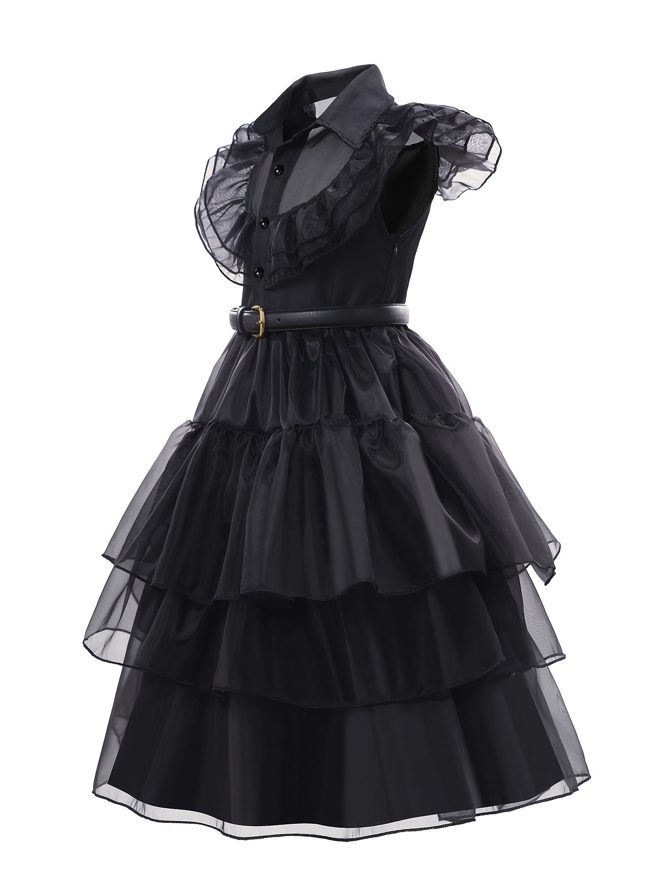 Mädchen Rüschiges Gotisches Halloween Kostüm Kleid | Gestuftes Mini