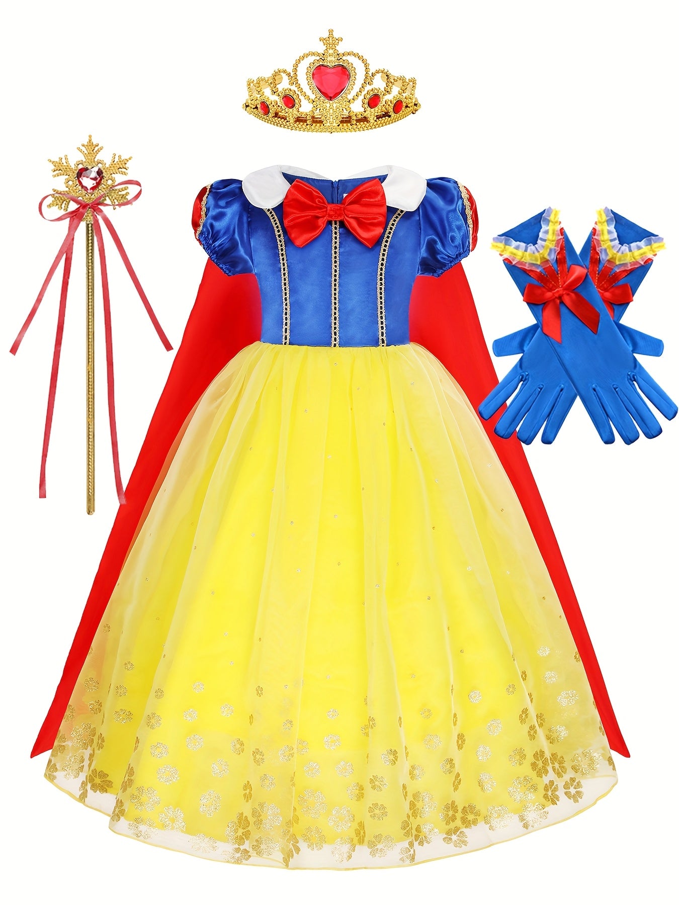 Mädchen Halloween Prinzessin Schnee Kostüm Kleid | Puffärmel Maxikleid