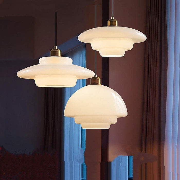Pendant Light White Glass Mid Century Style