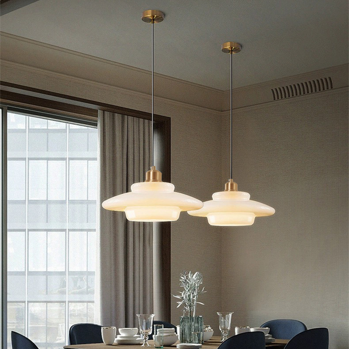 Pendant Light White Glass Mid Century Style