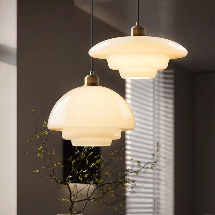 Pendant Light White Glass Mid Century Style