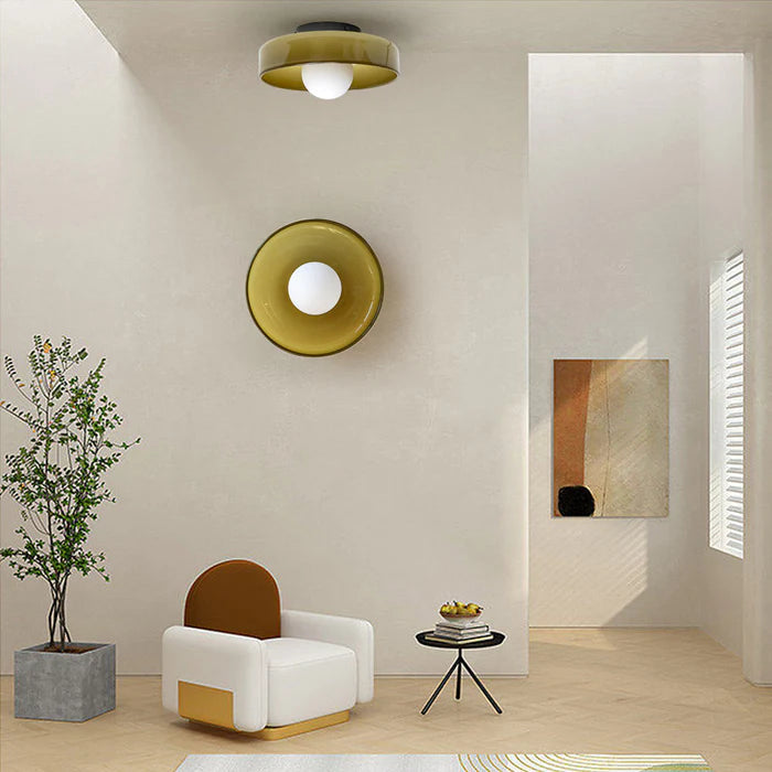 Lampada da soffitto moderna con struttura rotonda in vetro