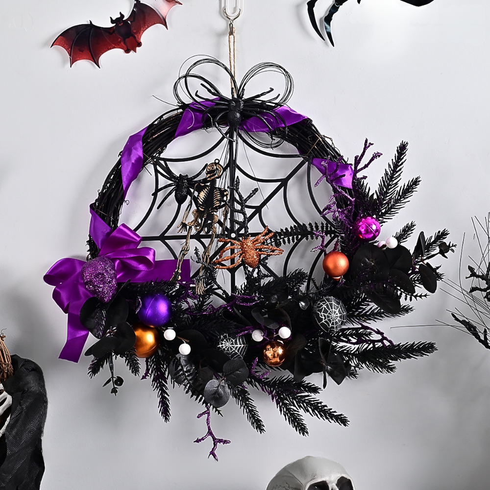 Halloween Gothic Floral Spiderweb Wreath | Spooky Door Decor