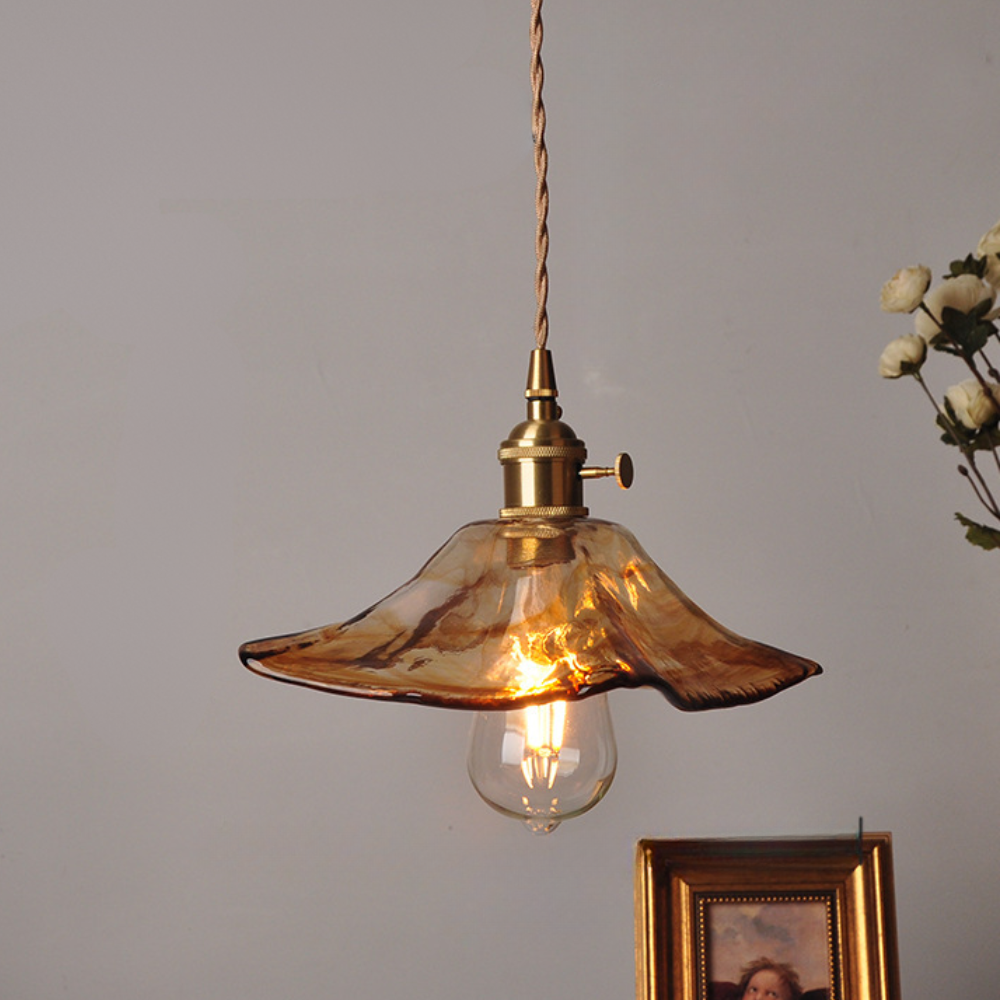 Suspension en verre à motif floral vintage pour salle à manger - Design rétro élégant pour illuminer votre espace