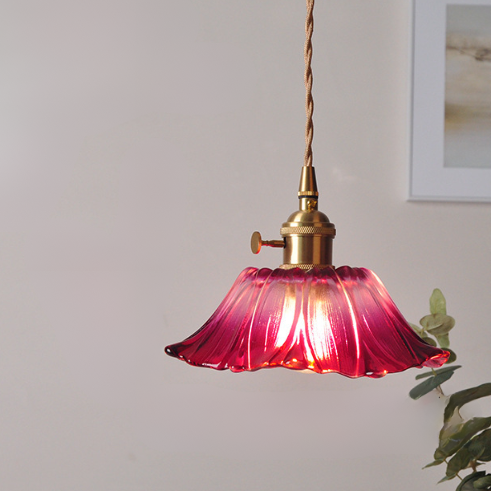 Suspension en verre à motif floral vintage pour salle à manger - Design rétro élégant pour illuminer votre espace