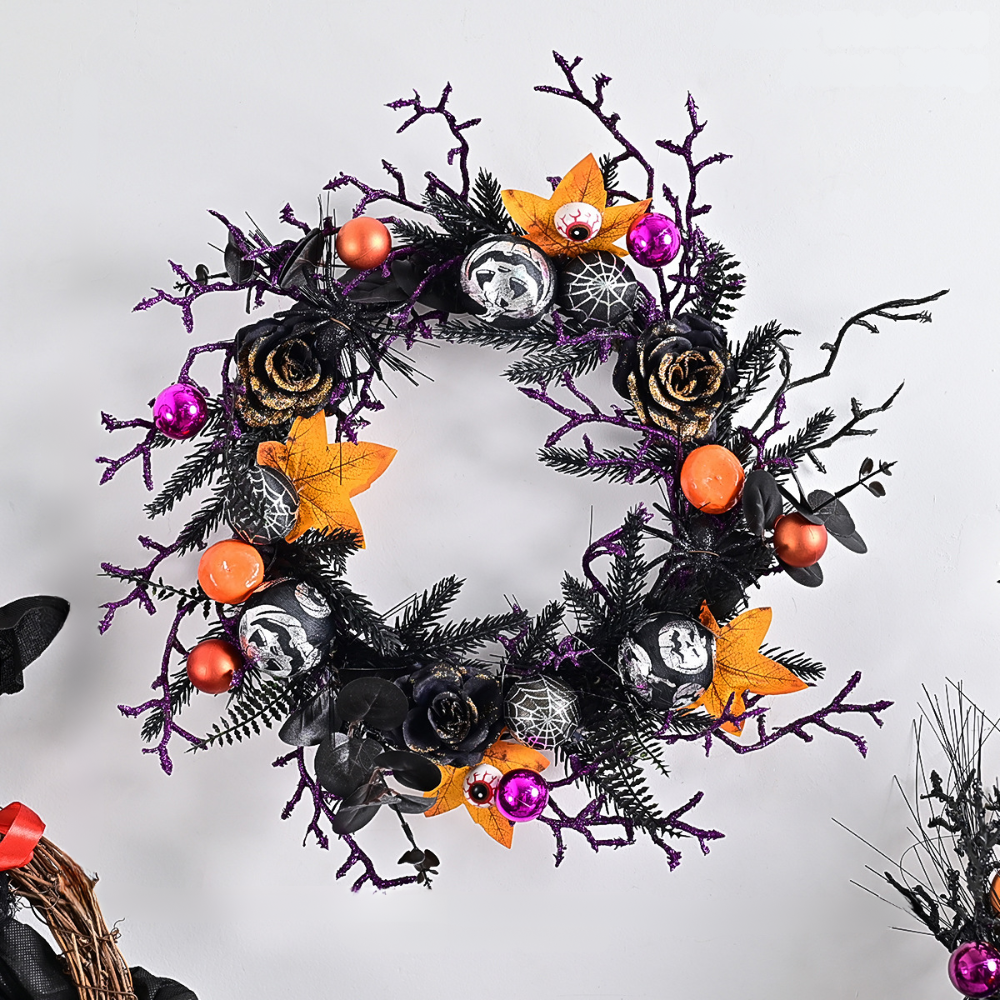 Halloween Gothic Floral Spiderweb Wreath | Spooky Door Decor