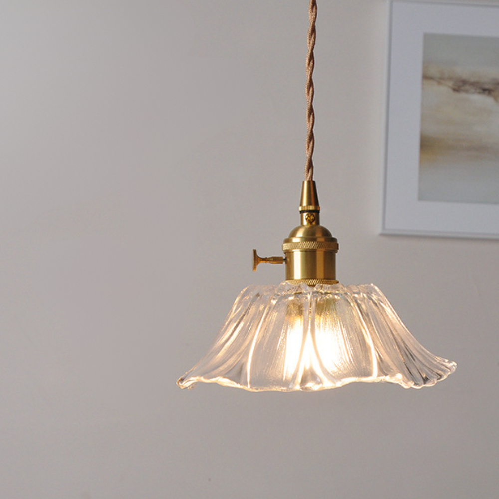 Suspension en verre à motif floral vintage pour salle à manger - Design rétro élégant pour illuminer votre espace