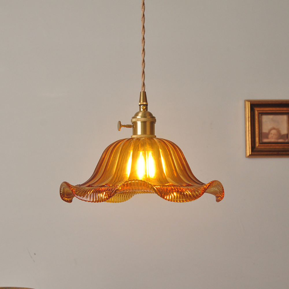 Suspension en verre à motif floral vintage pour salle à manger - Design rétro élégant pour illuminer votre espace