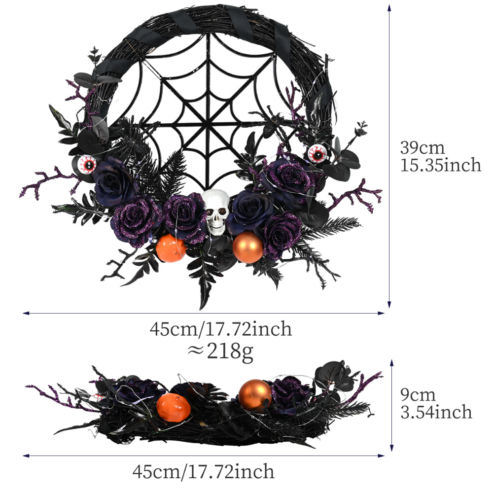 Halloween Gothic Floral Spiderweb Wreath | Spooky Door Decor