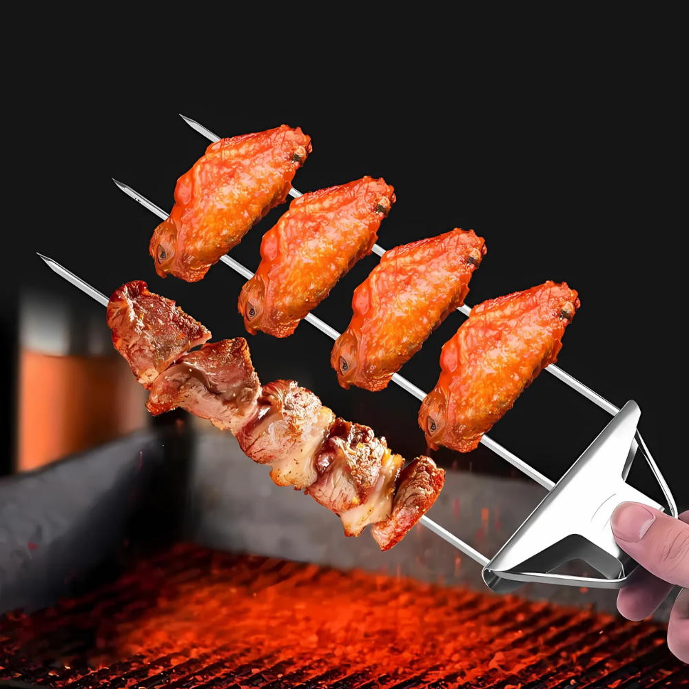 Stainless Steel BBQ Skewers Triple Grill Tool
