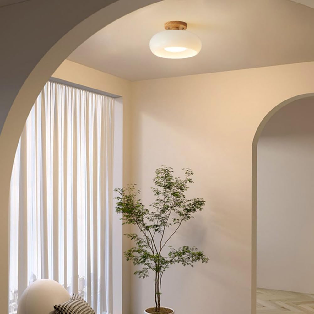 Lampade da soffitto moderne in vetro e legno a plafone