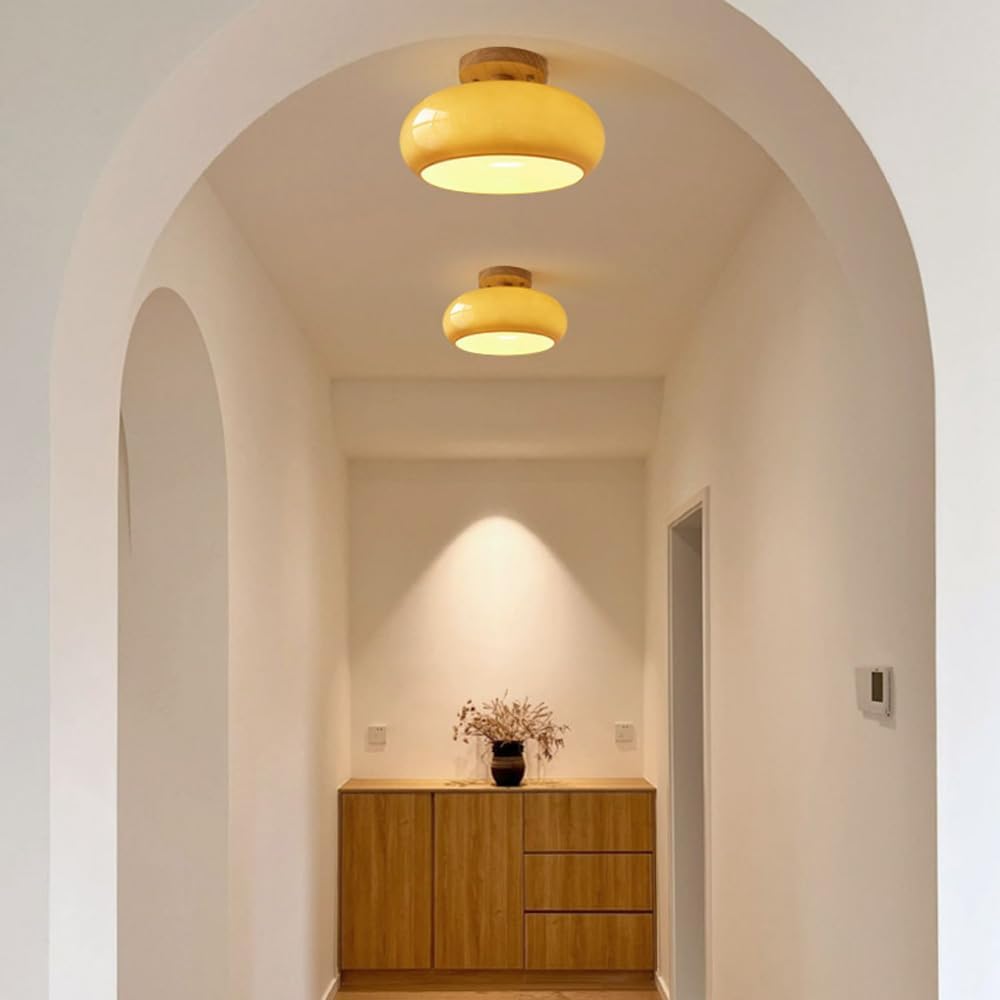 Lampade da soffitto moderne in vetro e legno a plafone