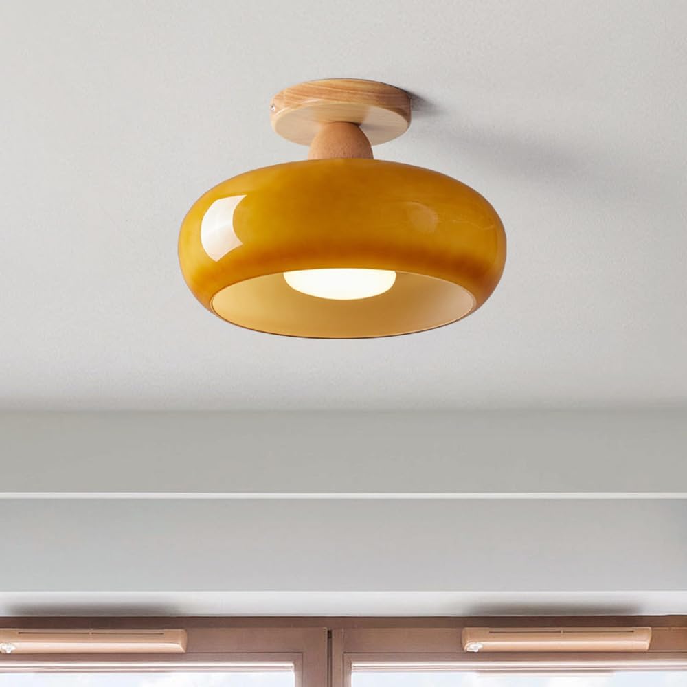 Lampade da soffitto moderne in vetro e legno a plafone
