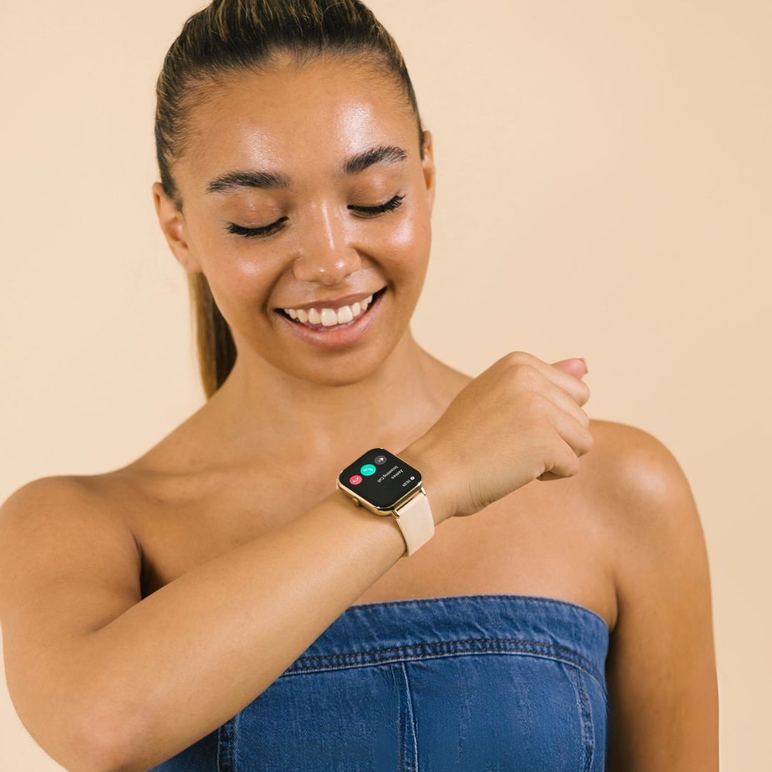 Smartwatch Fitness Tracker Gold Silicone Strap