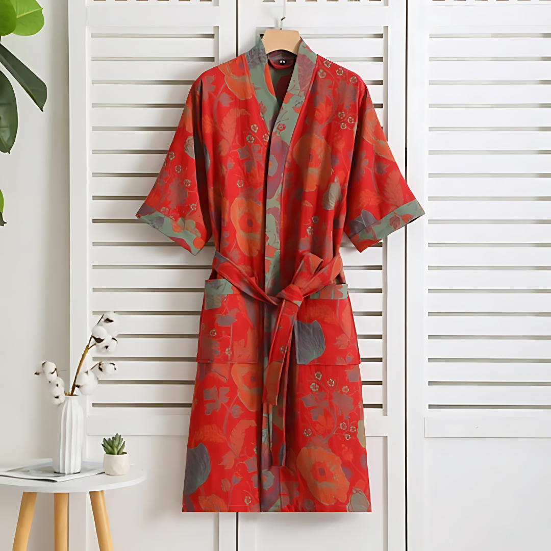 Albornoz ligero de algodón | Kimono estampado para estar en casa