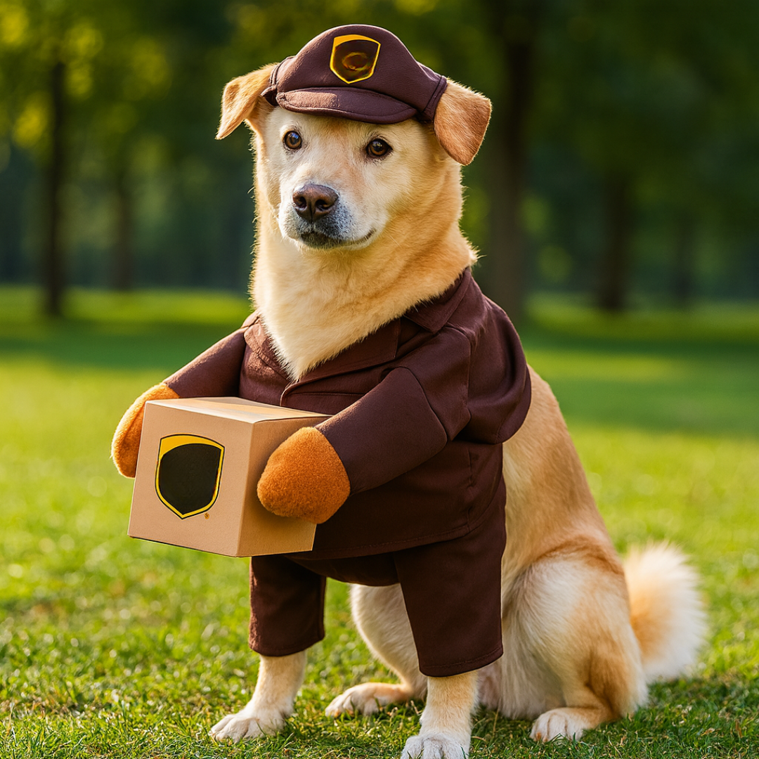 Disfraz de perro para Halloween con atuendo de repartidor