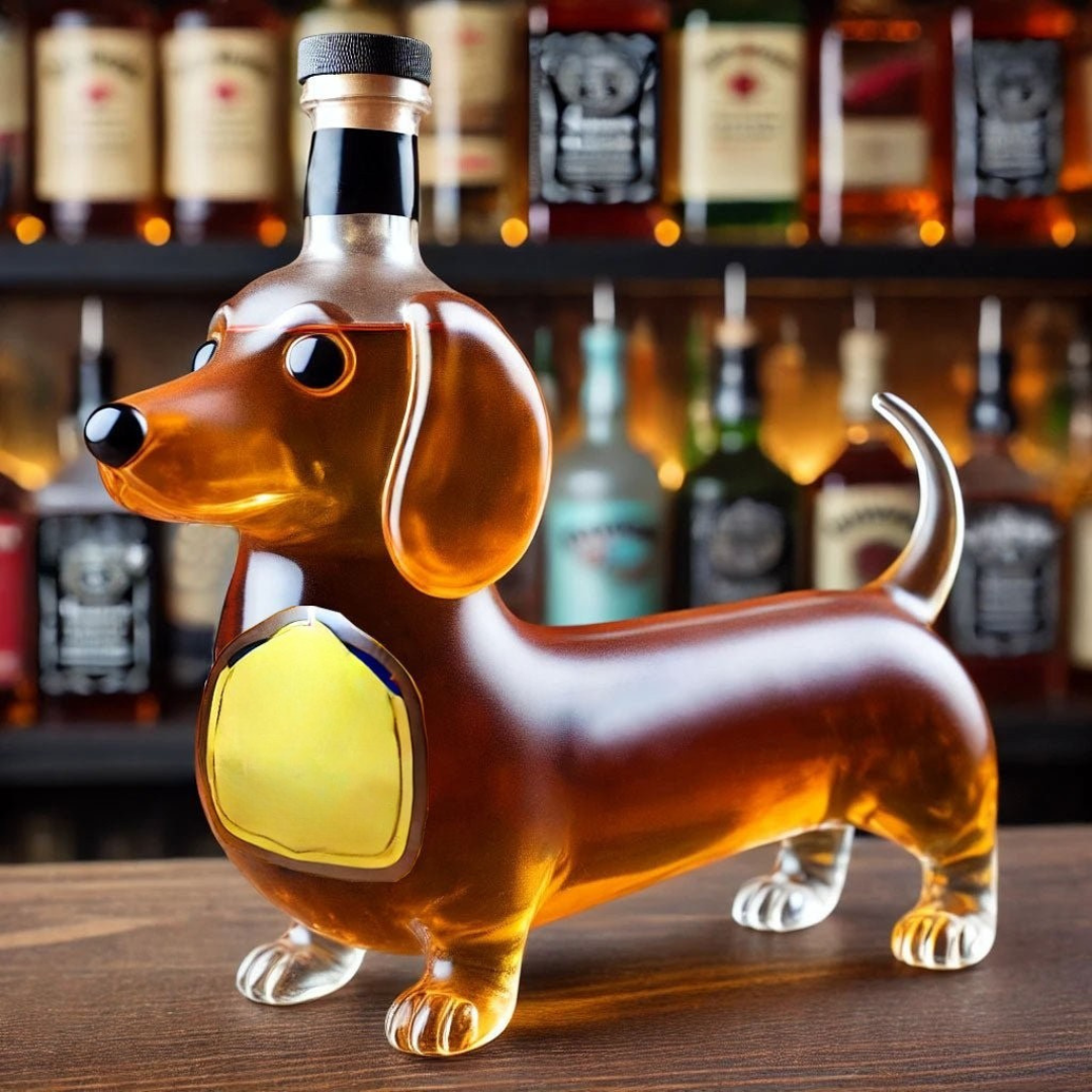 Glass Whiskey Decanter Dog Design
