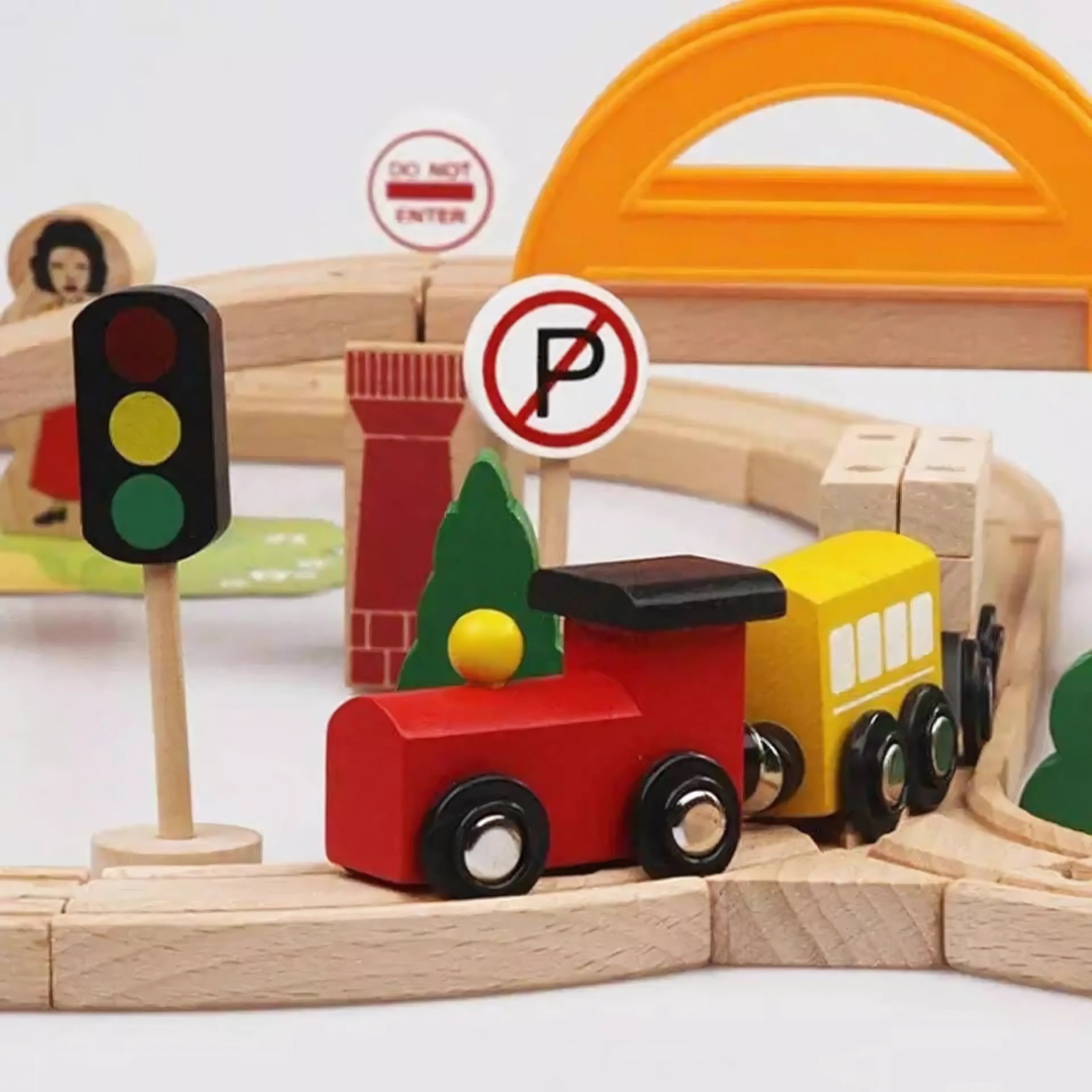 Wooden Train Track Play Set for Kids