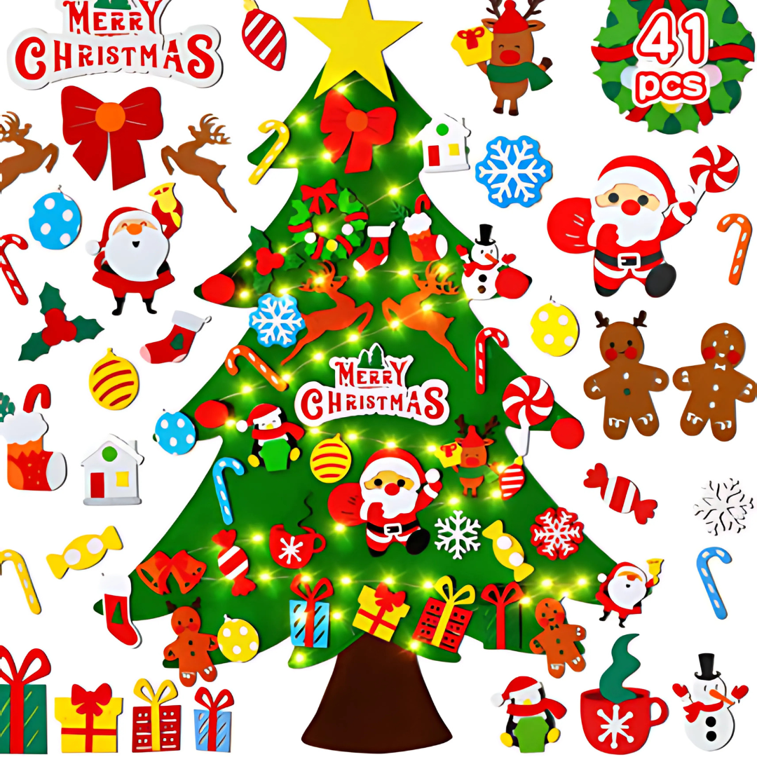 Albero di Natale in Feltro con Ornamenti per Bambini