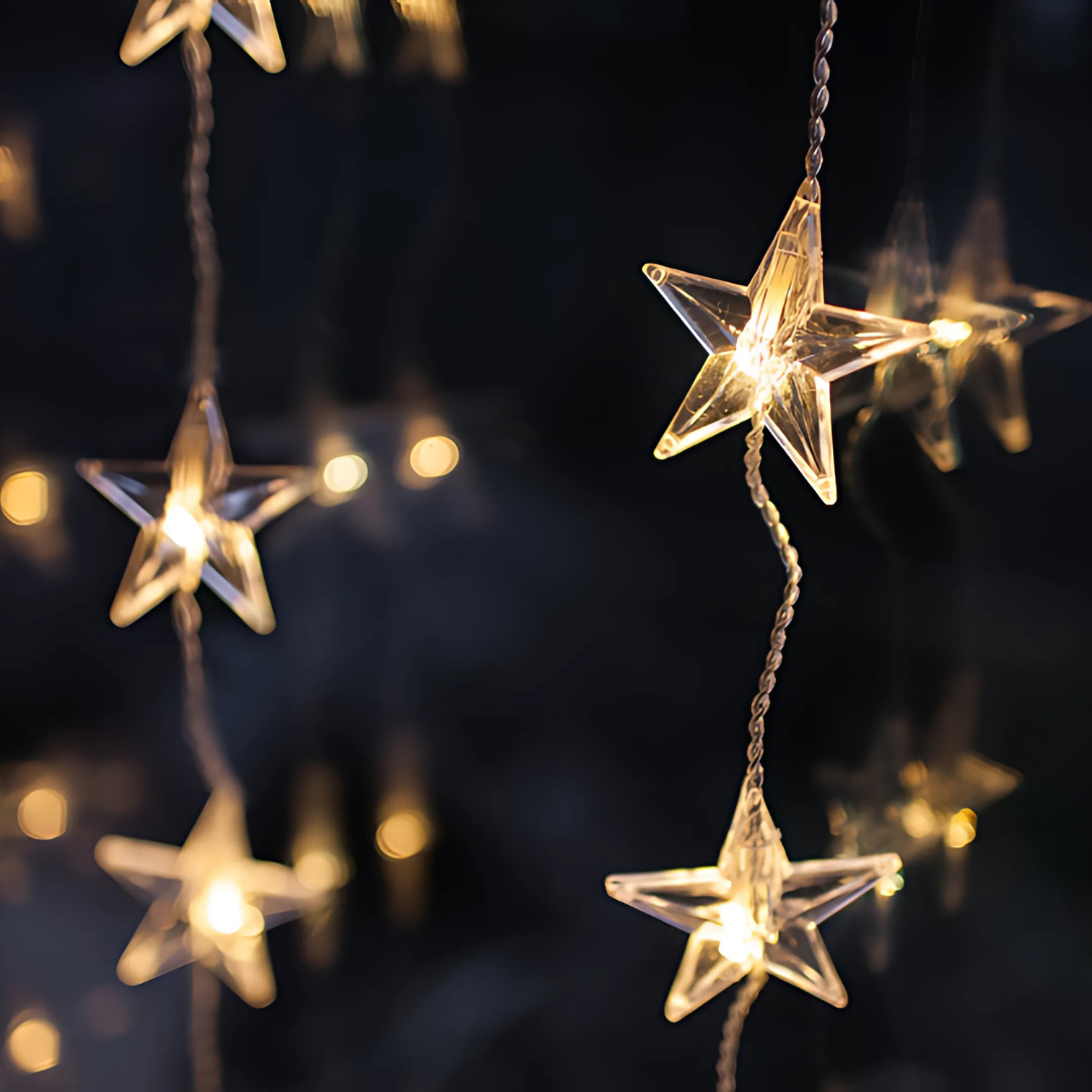 Luces de cortina de estrellas para decoración navideña