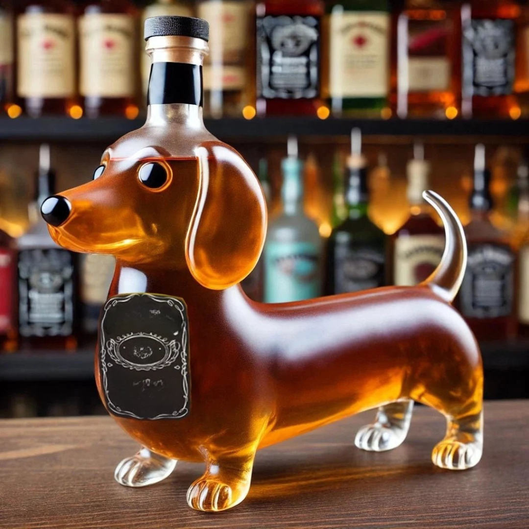 Glass Whiskey Decanter Dog Design