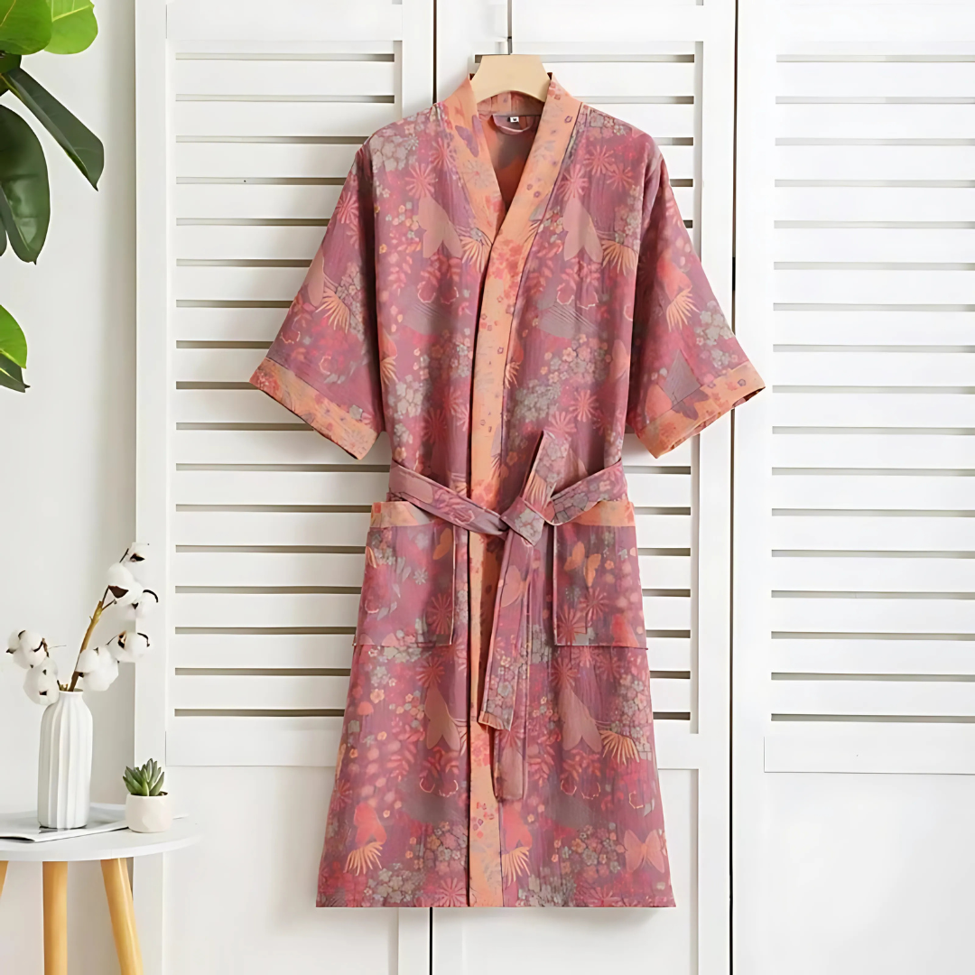 Albornoz ligero de algodón | Kimono estampado para estar en casa