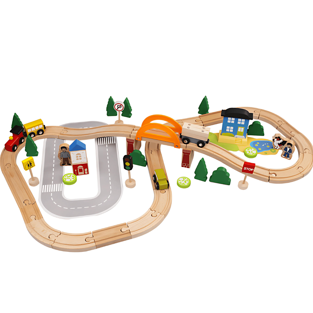 Wooden Train Track Play Set for Kids