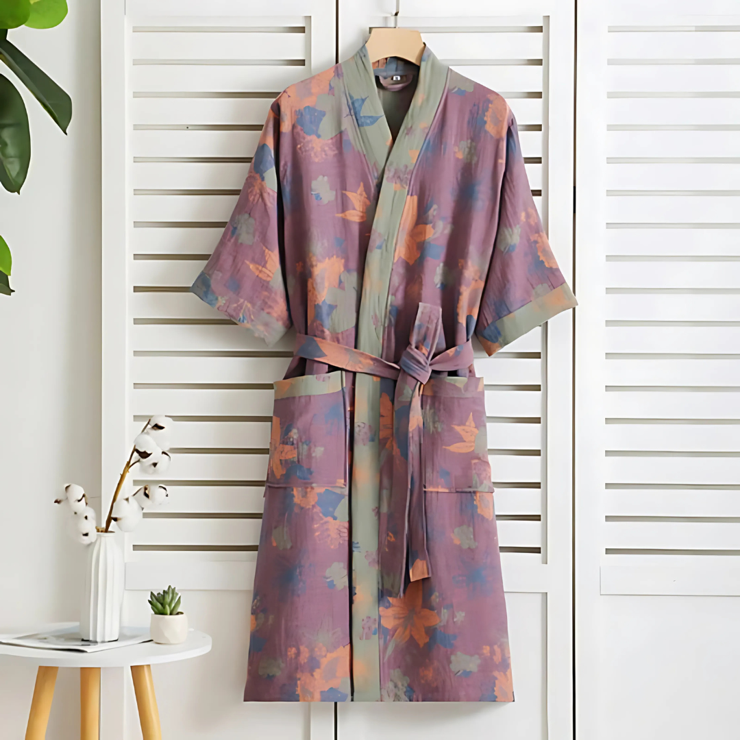 Albornoz ligero de algodón | Kimono estampado para estar en casa
