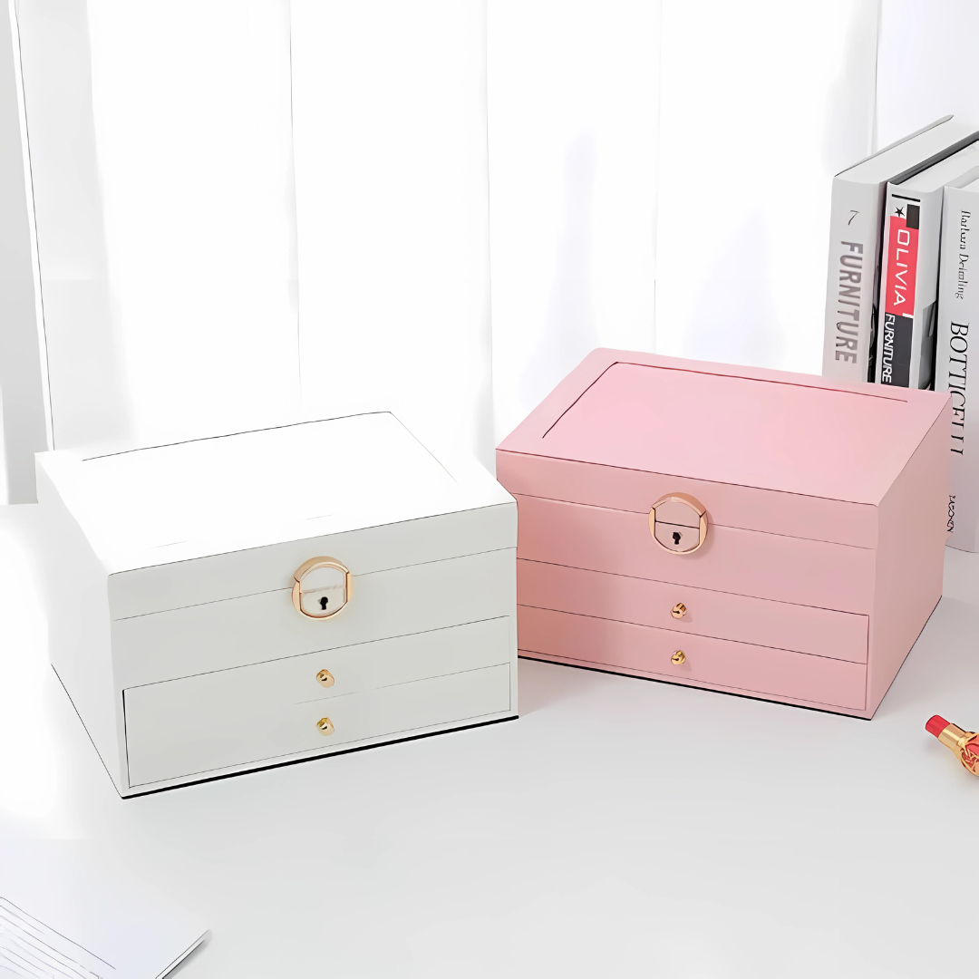 Organizador de caja de joyería de cuero multicapa