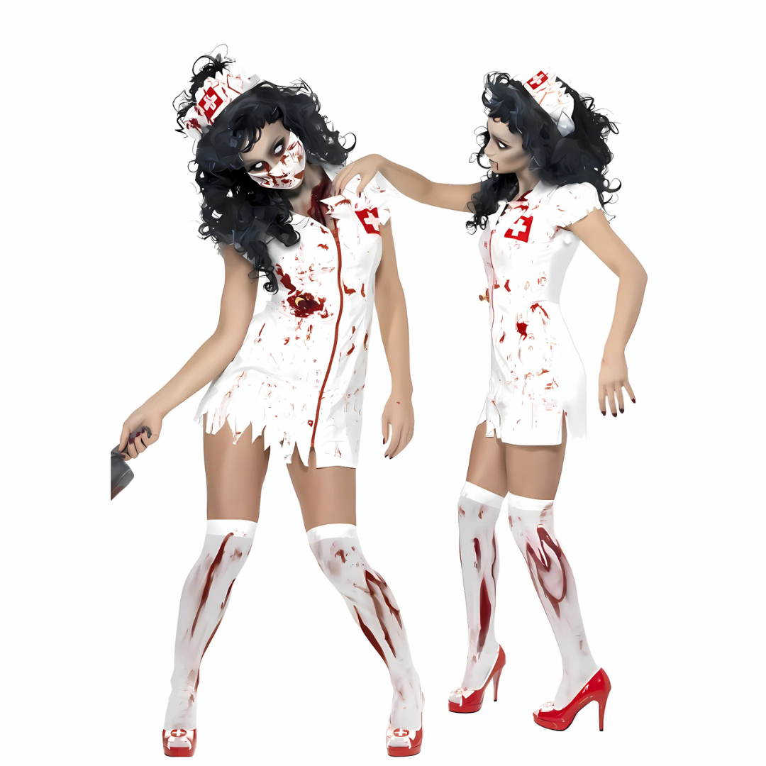 Disfraz sangriento de Halloween para mujer, vestido de enfermera | Mini