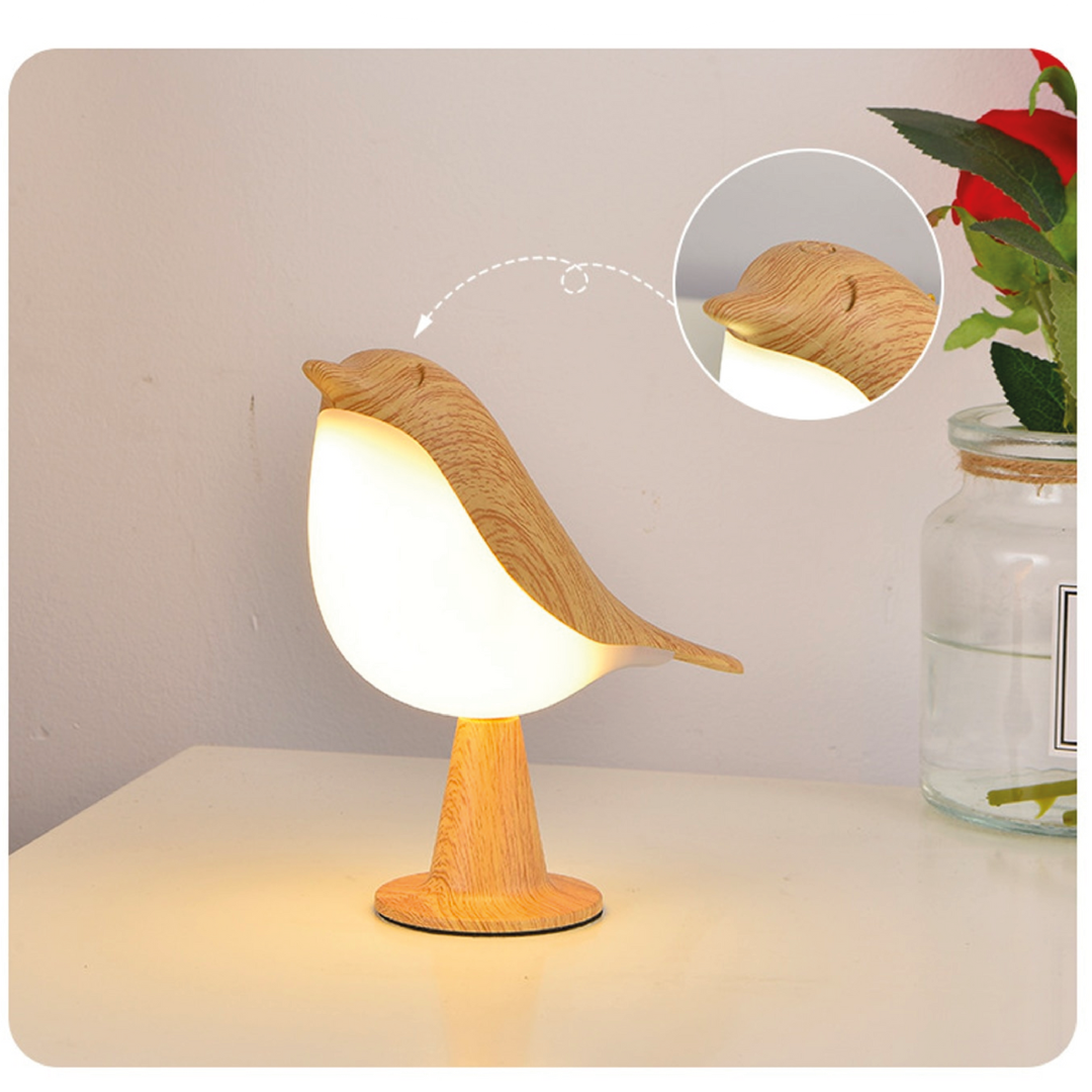Lámpara de mesa con diseño de pájaro en acabado de madera