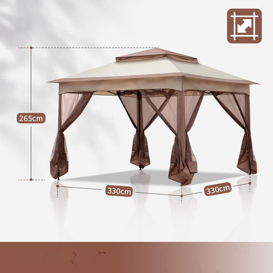 Gazebo da giardino con tenda e lati in rete
