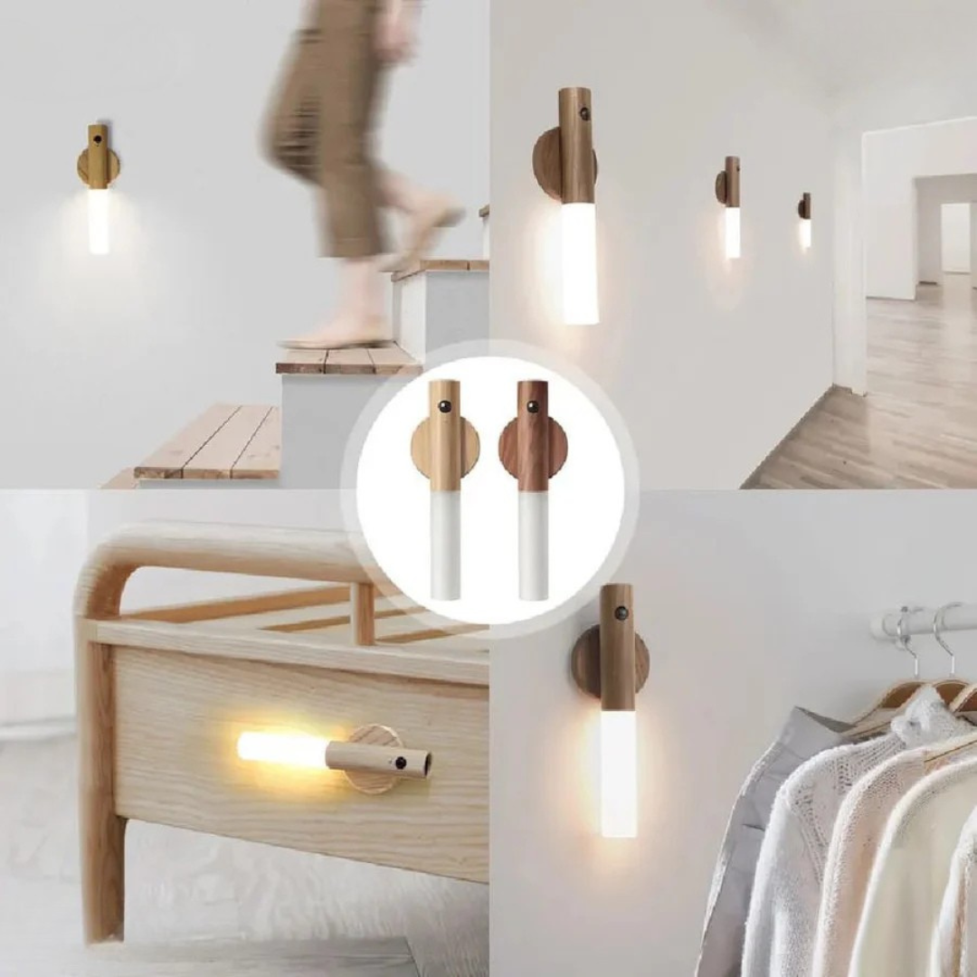 Wandleuchte Holz Wiederaufladbare Bewegungsmelder Lampe