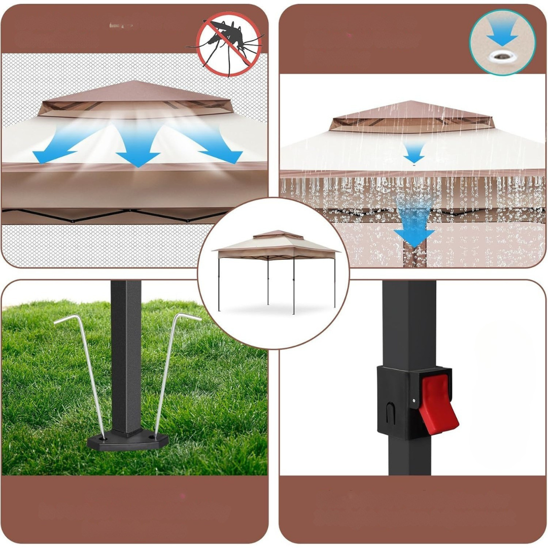 Gazebo da giardino con tenda e lati in rete